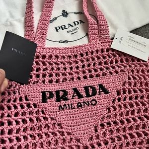 Prada Raffia Pink Tote Bag
